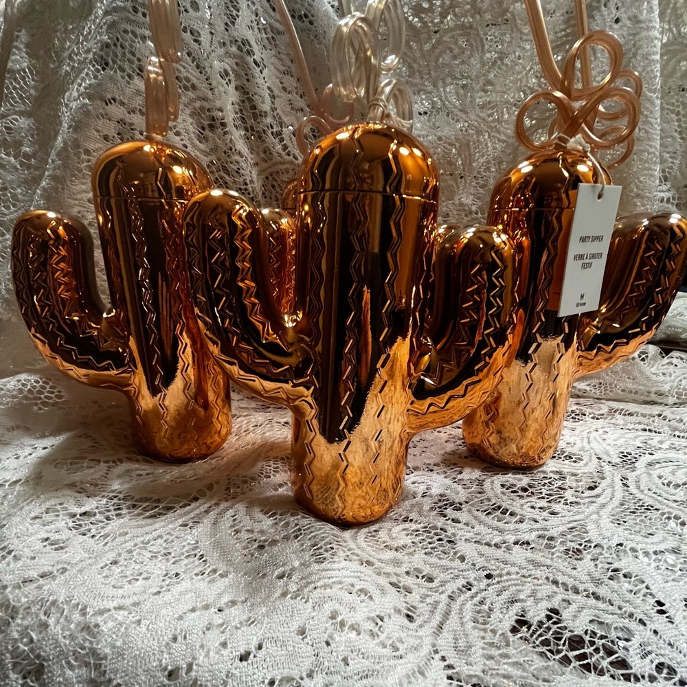Shiny Orange/Gold Cactus Party Sipper, set of 5 - Picture 5 of 5